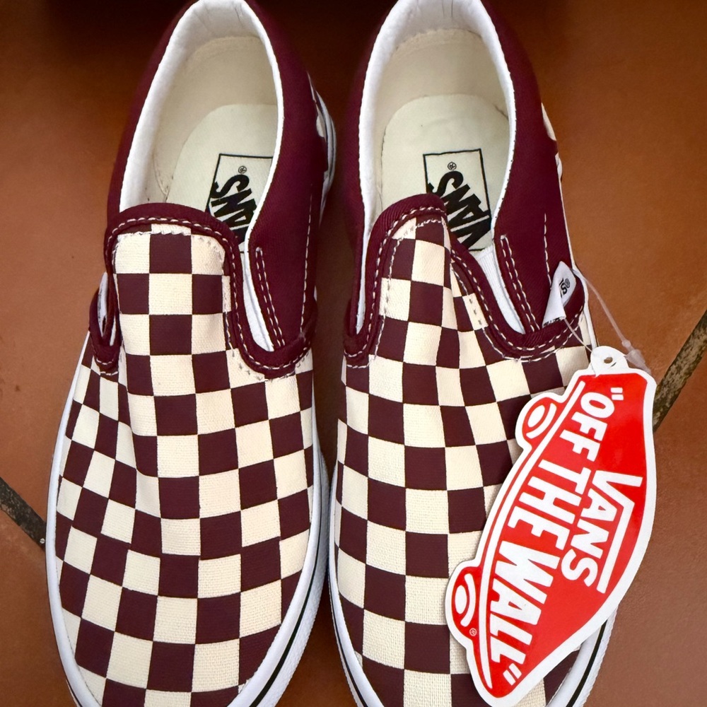 Vans Kids Slip-On Checkerboard Sneakers - Burgundy & Cream